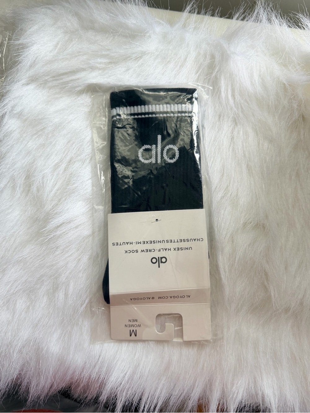 ALO Yoga Men’s Black Crew Socks with White Logo Stripe